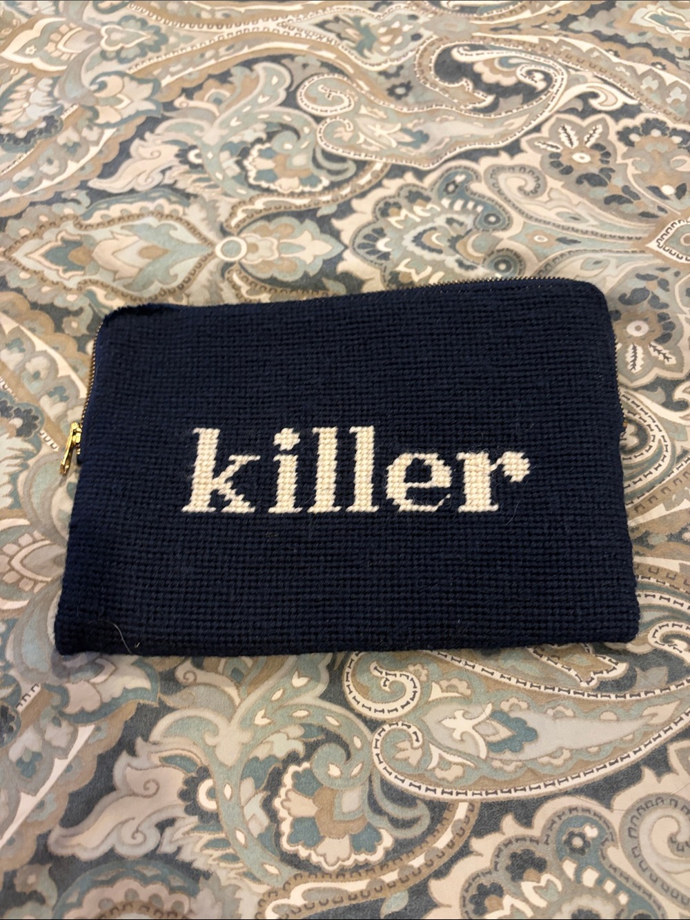Killer Navy Knit Zip clutch